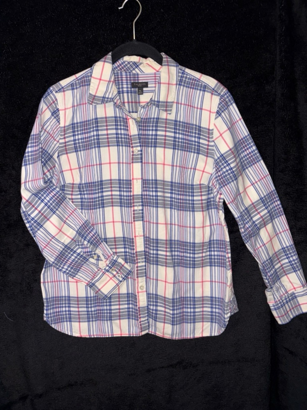 Talbots Plaid Button Down Shirt MP Blue Pink White Casual Preppy LG Sleeve EUC